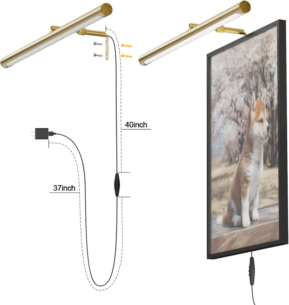 24" Plug in Picture Light 9W Gold Art Light with Remote