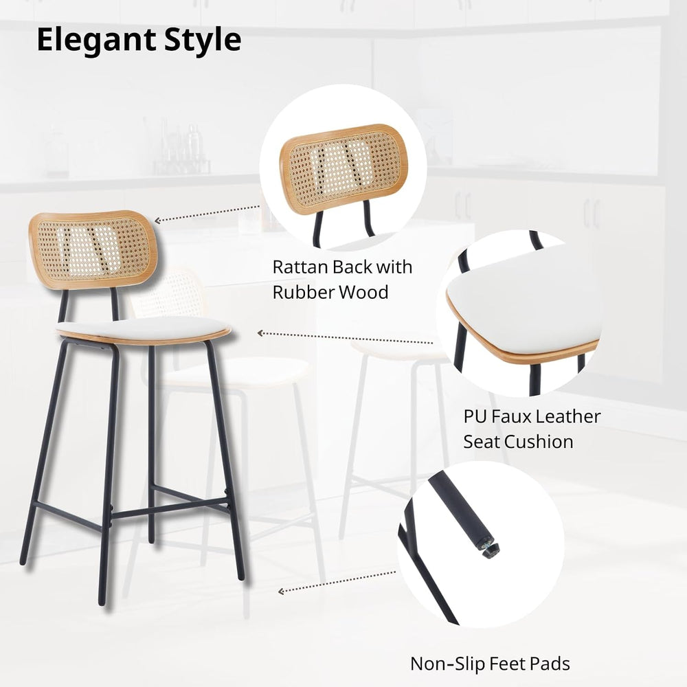 HEAH-YO Rattan Counter Stools Set of 2, 26 Inches Counter Height Bar Stools w...