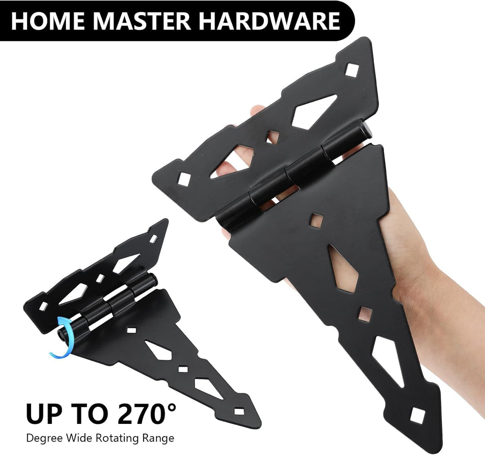 HOME MASTER HARDWARE 8" Heavy Duty Gate Hinges, 4 Pack T Strap Hinges