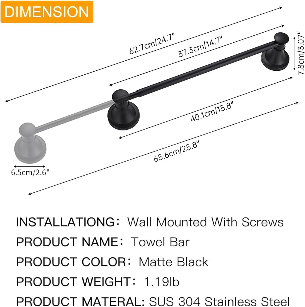 BESy Towel Racks for Bathroom Wall Mounted Bath Towel Bar Matte Black