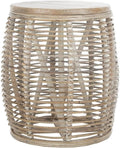 SAFAVIEH Maui Rattan Accent Stool, 16.93" Coastal Grey White Wash STL6500A