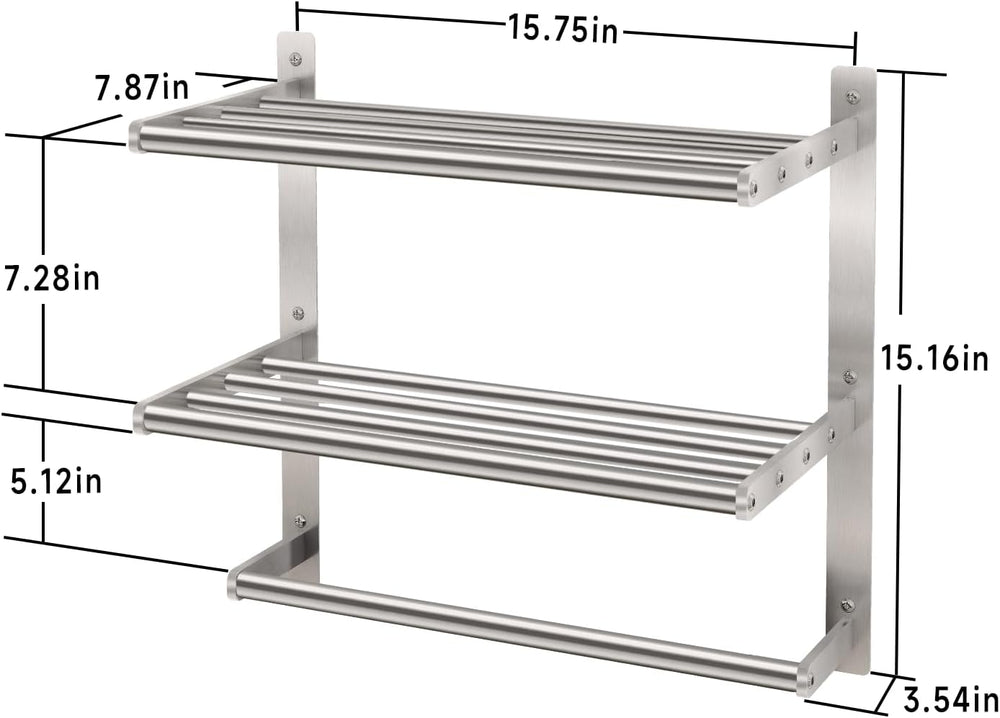 Bethom Bathroom Towel Rack with Bars, 16 Inch Towel Shelf, Brushed Nickel