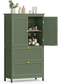 VASAGLE Bathroom Floor Cabinet with 2 Doors, 2 Drawers, Forest Green