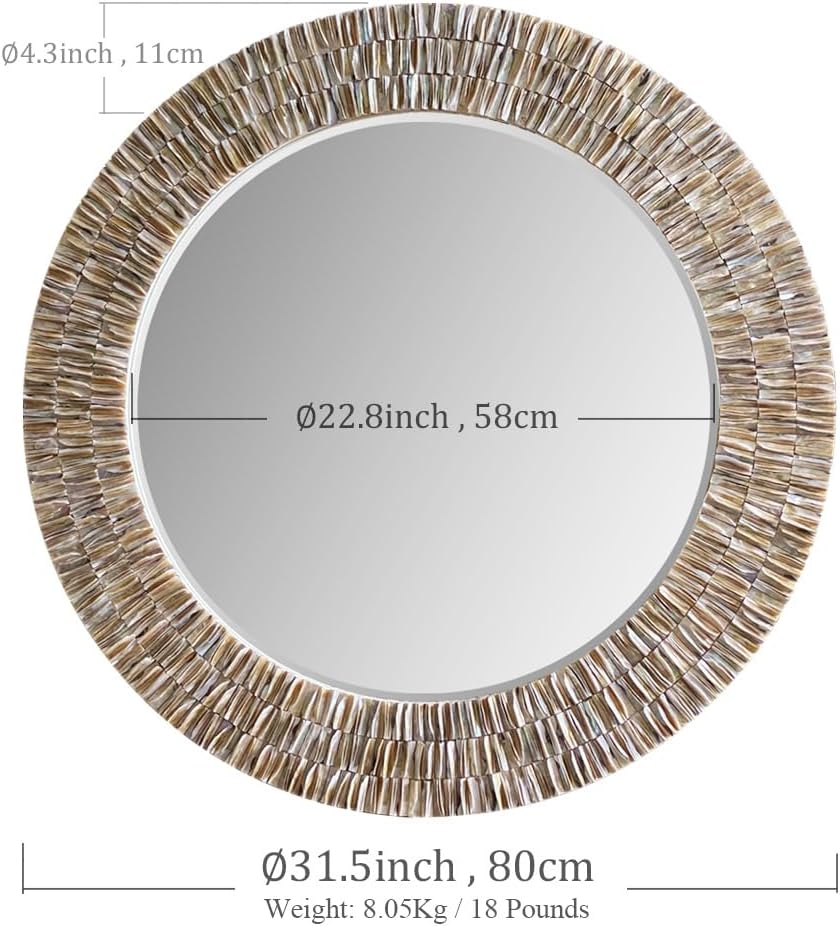 31.5" Round Capiz Shell Mirror Handmade Luxury Coastal Wall Decor
