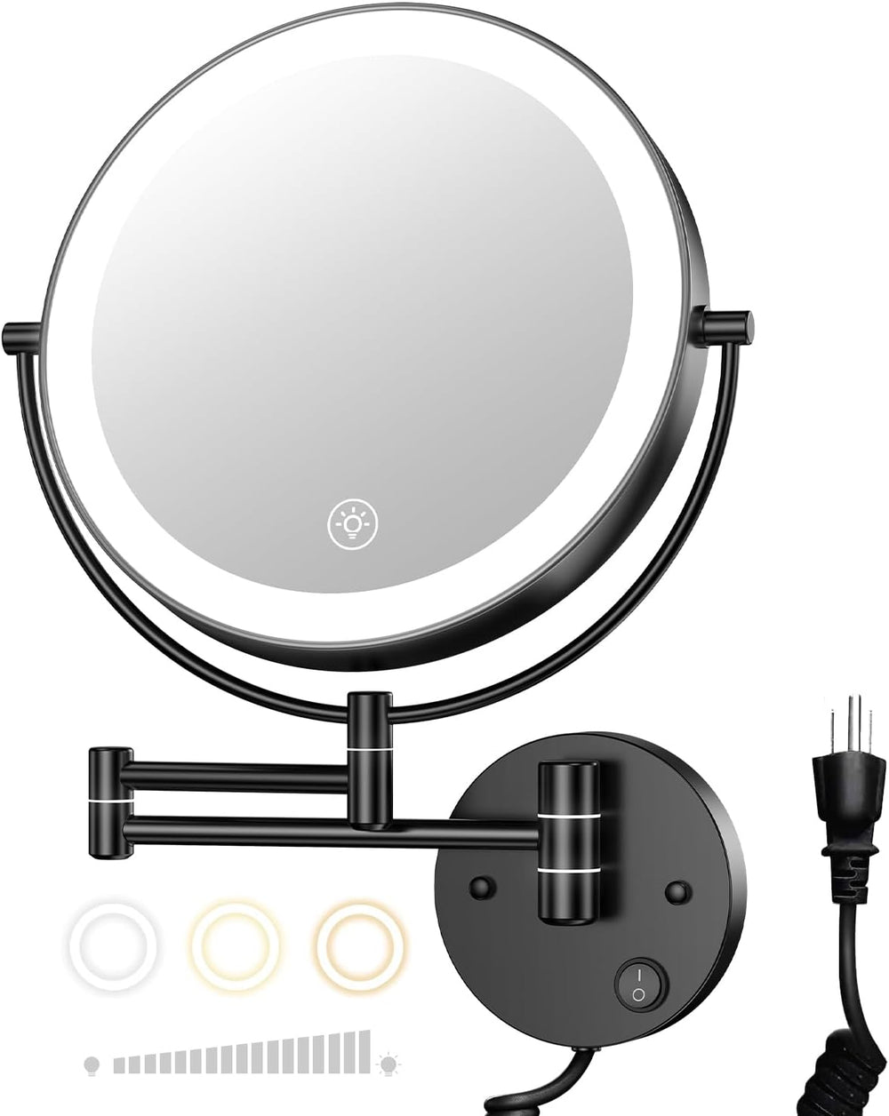 Gospire 9" Wall Mounted Lighted 10X Magnification Double-Sided LED Mirror