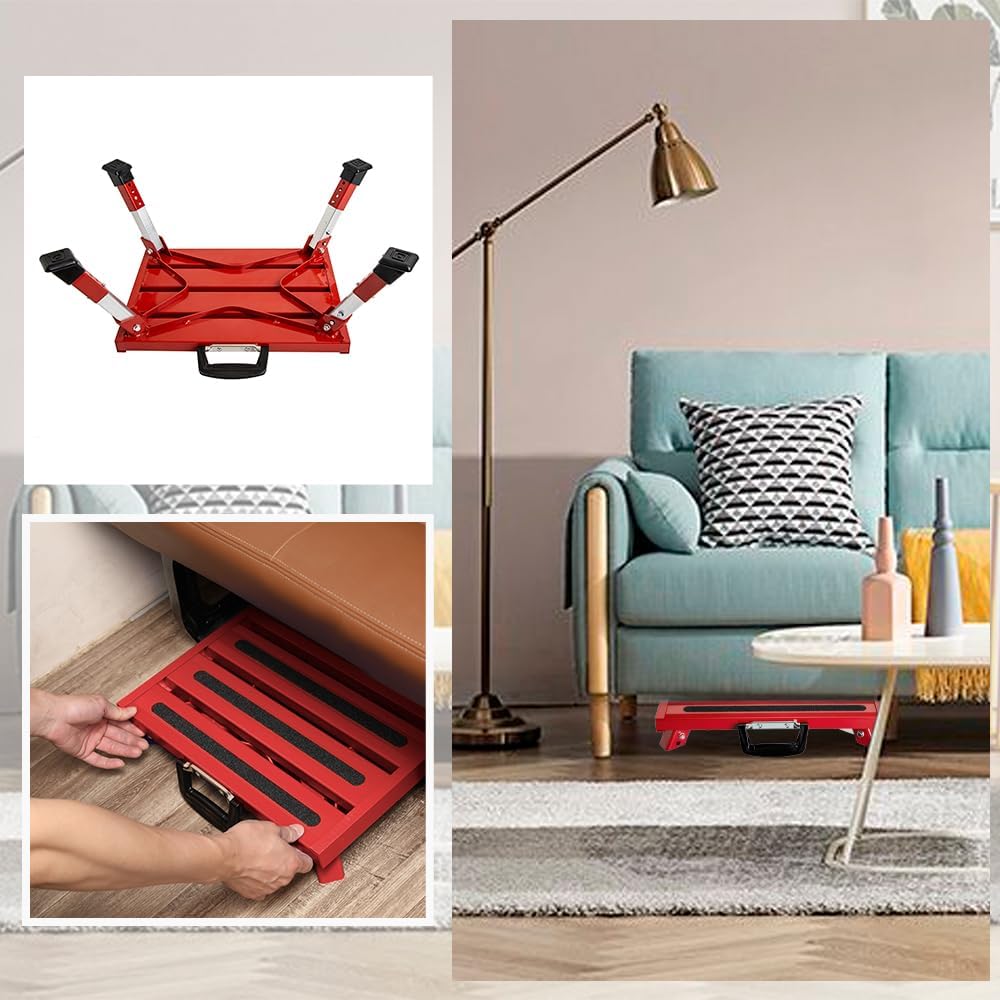 Homeon Wheels Adjustable RV Step Stool, Folding Aluminum Platform, Red