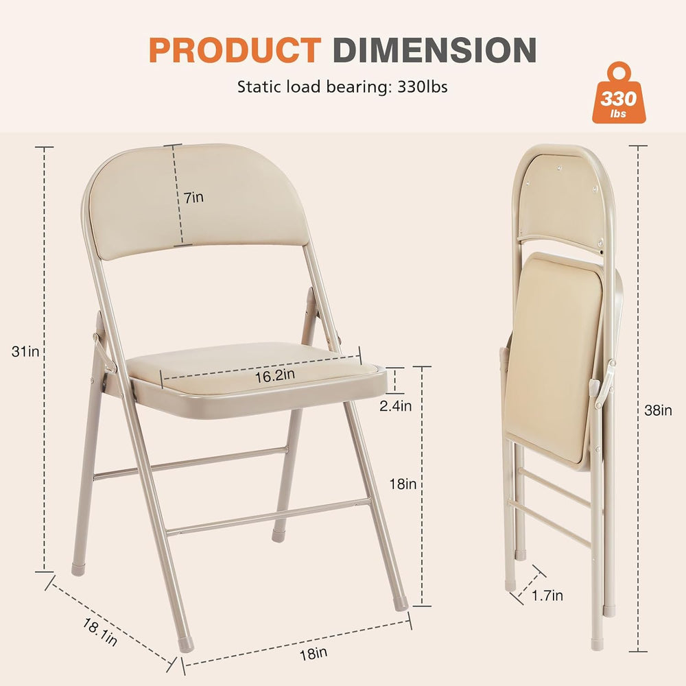 Sweetcrispy Folding Chair 12 Pack, Leather Padded Folding Chairs, Sturdy Meta...