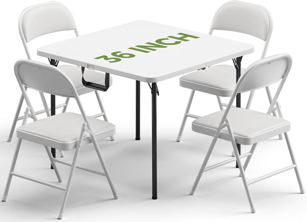 Folding Table and Chairs Set for 4, 5 Piece Card Table Set with 36" Squa...