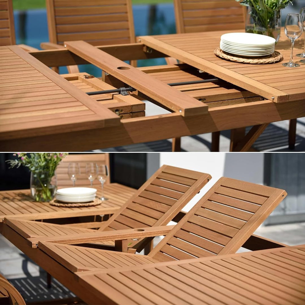 Amazonia Berlin 9-Piece Teak Finish Rectangular Extendable Patio Dining Set