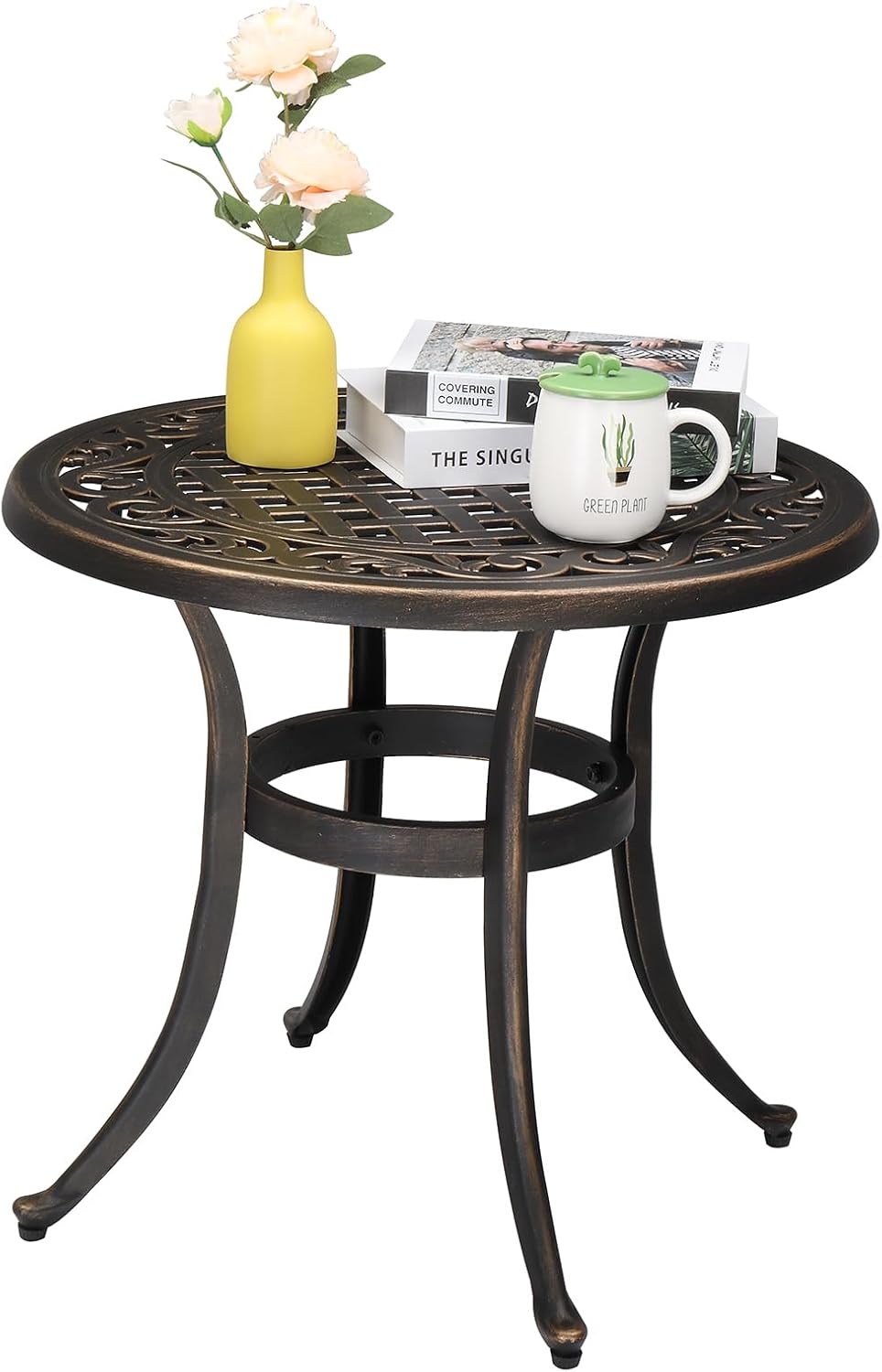 Bonnlo 23.6 Inch Cast Aluminum Outdoor Side Table, Anti-Rust Coffee Bistro Ta...