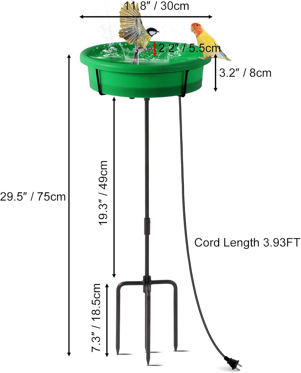 HRAYLTOP Standing Heated Bird Bath for Outdoors for Winter, 75W Heated Bird B...