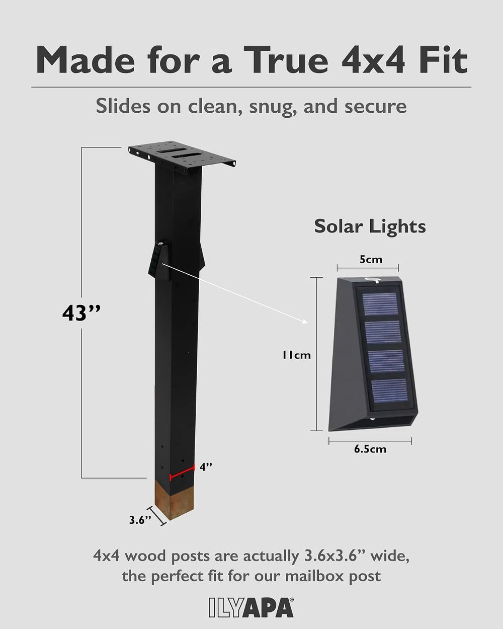 Ilyapa Mailbox Post Kit with Solar Address Sign - 43x4x4 Metal - Black
