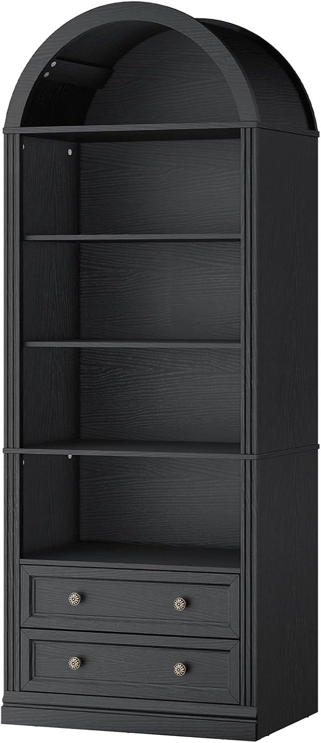 RALGEND Farmhouse Arched Bookshelf, 7 Tiers Arch Bookcase with 2 Drawers