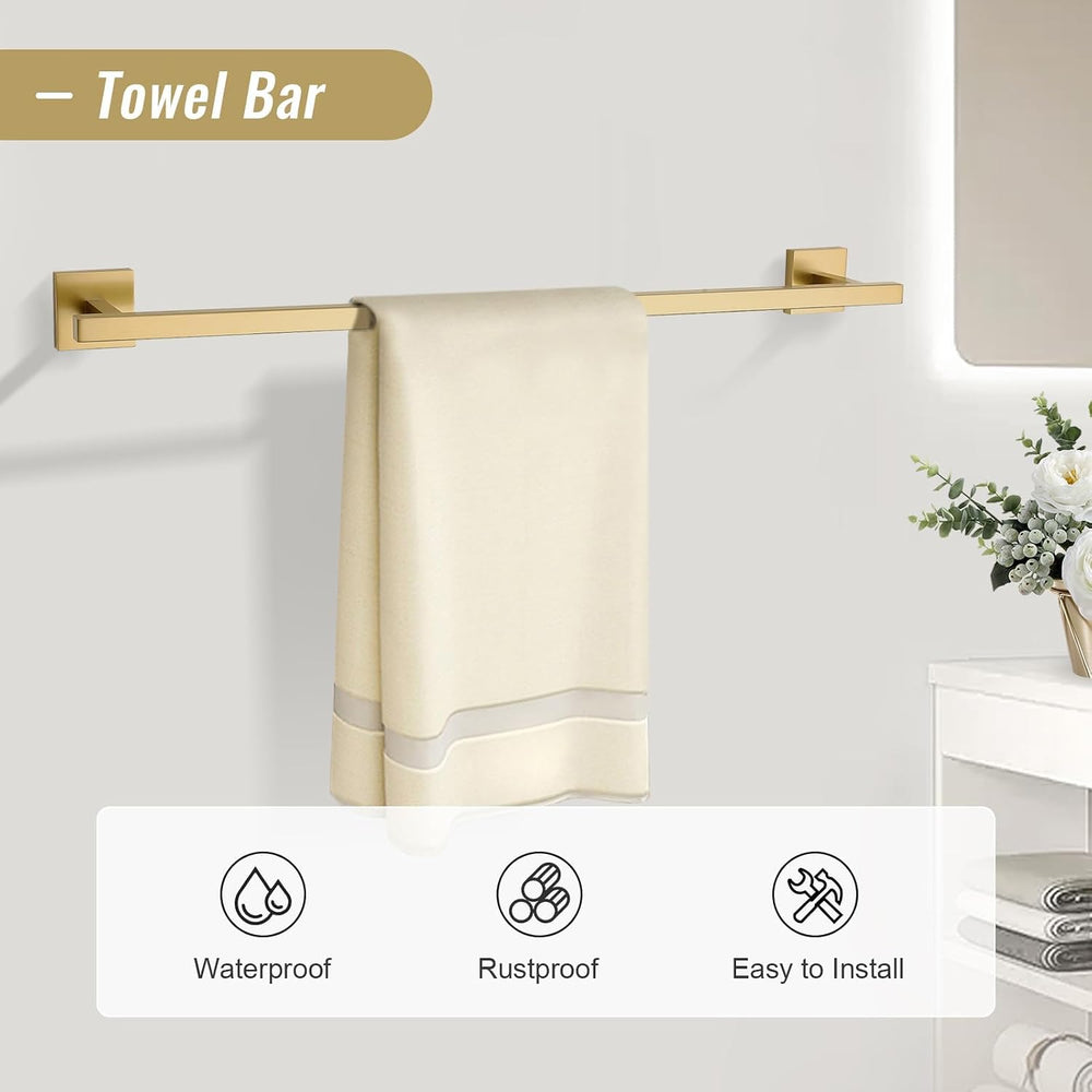 YACVCL Towel Bar Set, 5-Piece Brushed Gold Bathroom Hardware Set, Gold Bathro...