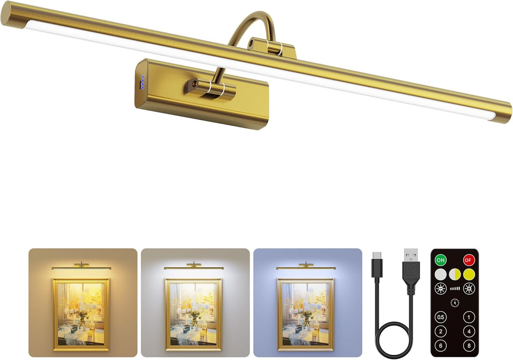 24" Picture Lights for Wall with 8000mAh Battery - Brass Operated Wirele...