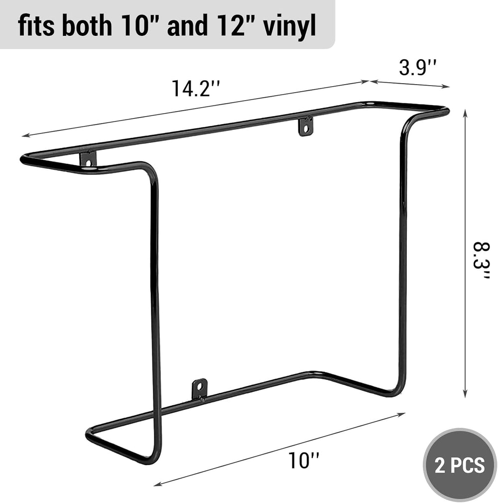 MyGift 2 Pack Vinyl Record Wall Mount Holder Black Metal Display Shelf
