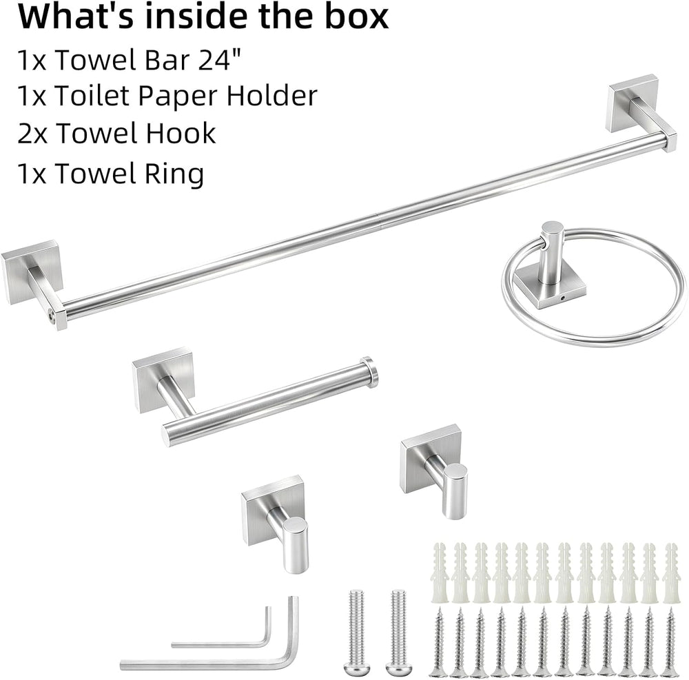 5 Pieces Bathroom Hardware Accessories Set, Towel Bar Set, Brushed Nickel