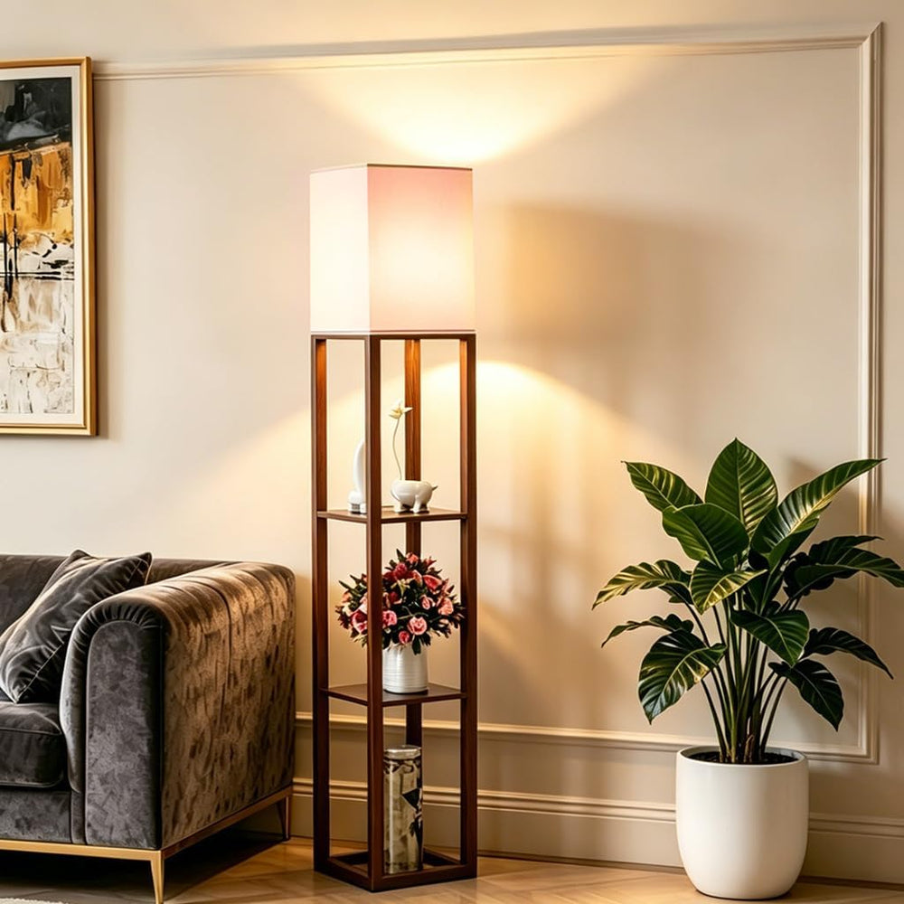 Floor Lamp with Shelves,Floor Light for Living Room,Bedroom,Wood,Brown.