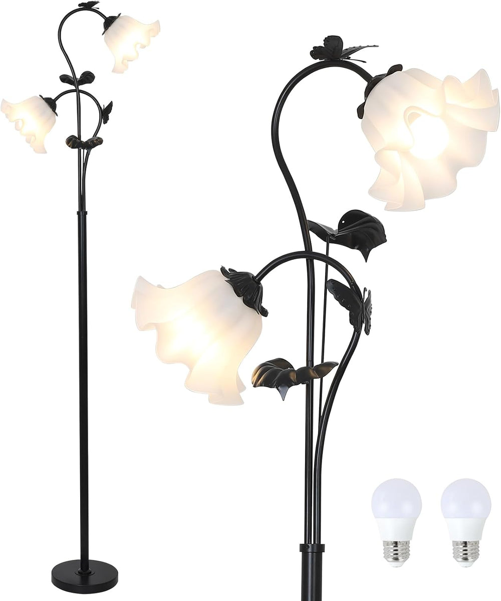 HMVPL Black Floor Lamp for Living Room, Flower Standing Lamp with 2 LED 5W Bl...