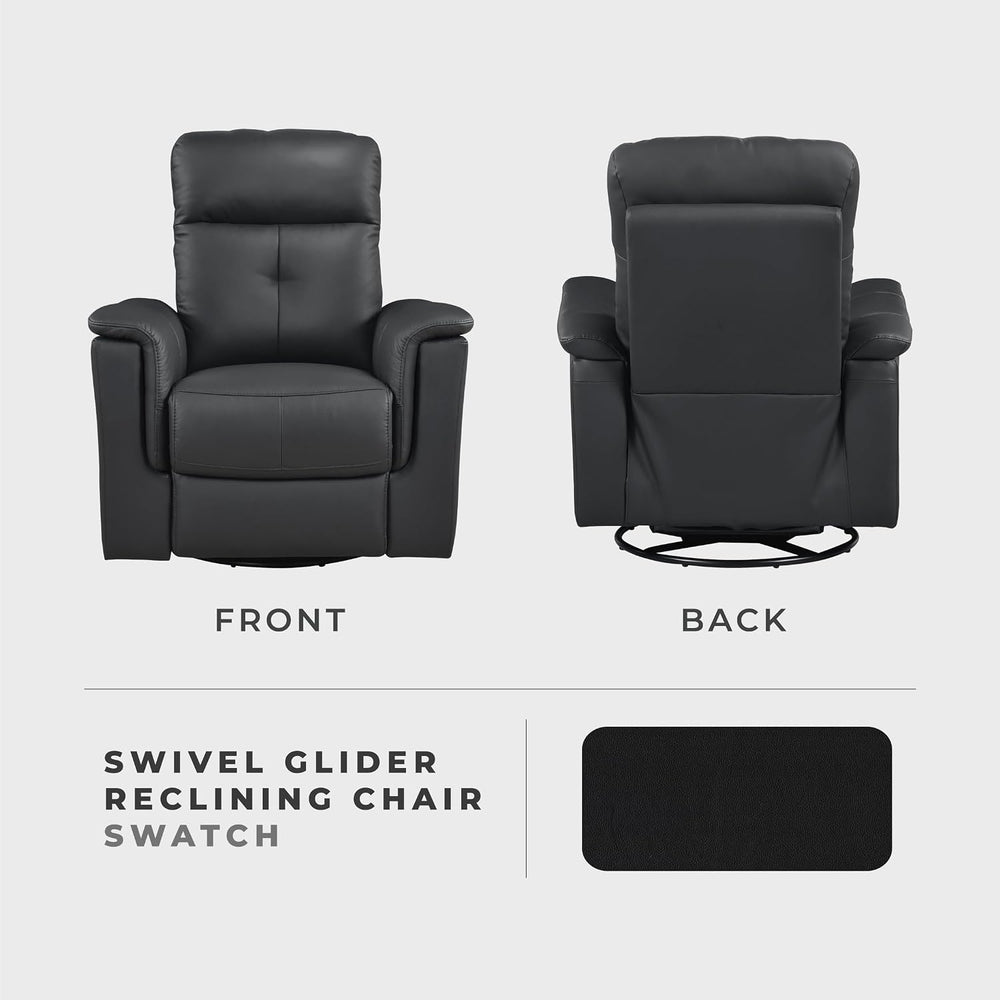 Lexicon Leather Match Upholstered Swivel Glider Recliner Chair, Black