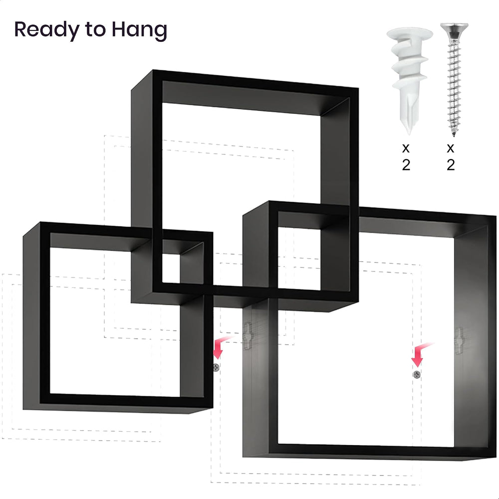 Ballucci Modern Interlocking Cube Floating Shelves, Wall Mount Wood Square Sh...