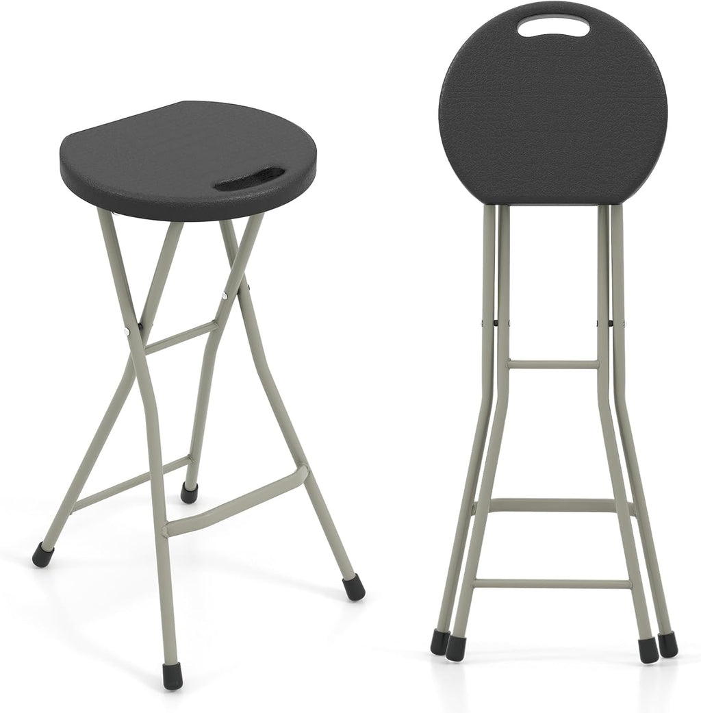 GYMAX Folding Stool, 28in Portable Collapsible Bar Stool with Handle & Steel Frame, 330lbs Sturdy Foldable Lightweight Metal Chair for Outdoor/Indoor Kitchen Home Bar, Assembly Free (Set of 2, 28inch)