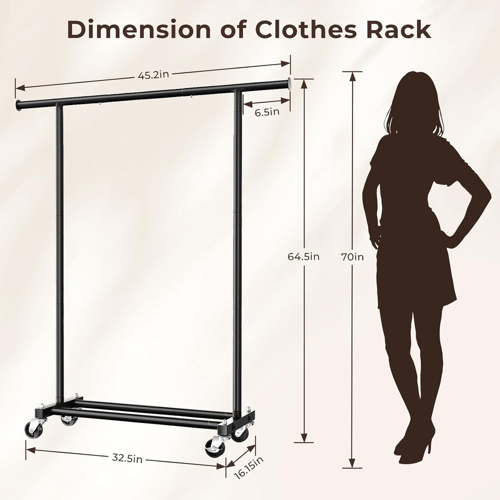 Clothing Rack for Hanging Clothes, 45" Wide Rolling Clothes Rack, Metal ...
