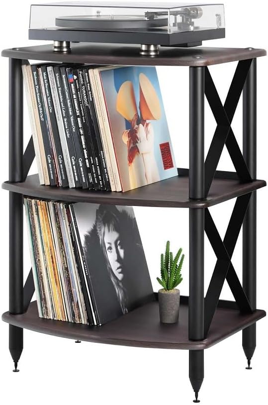 Pangea Audio Vulcan TT LP Record Player Turntable Stand Rack with Vinyl Stora...