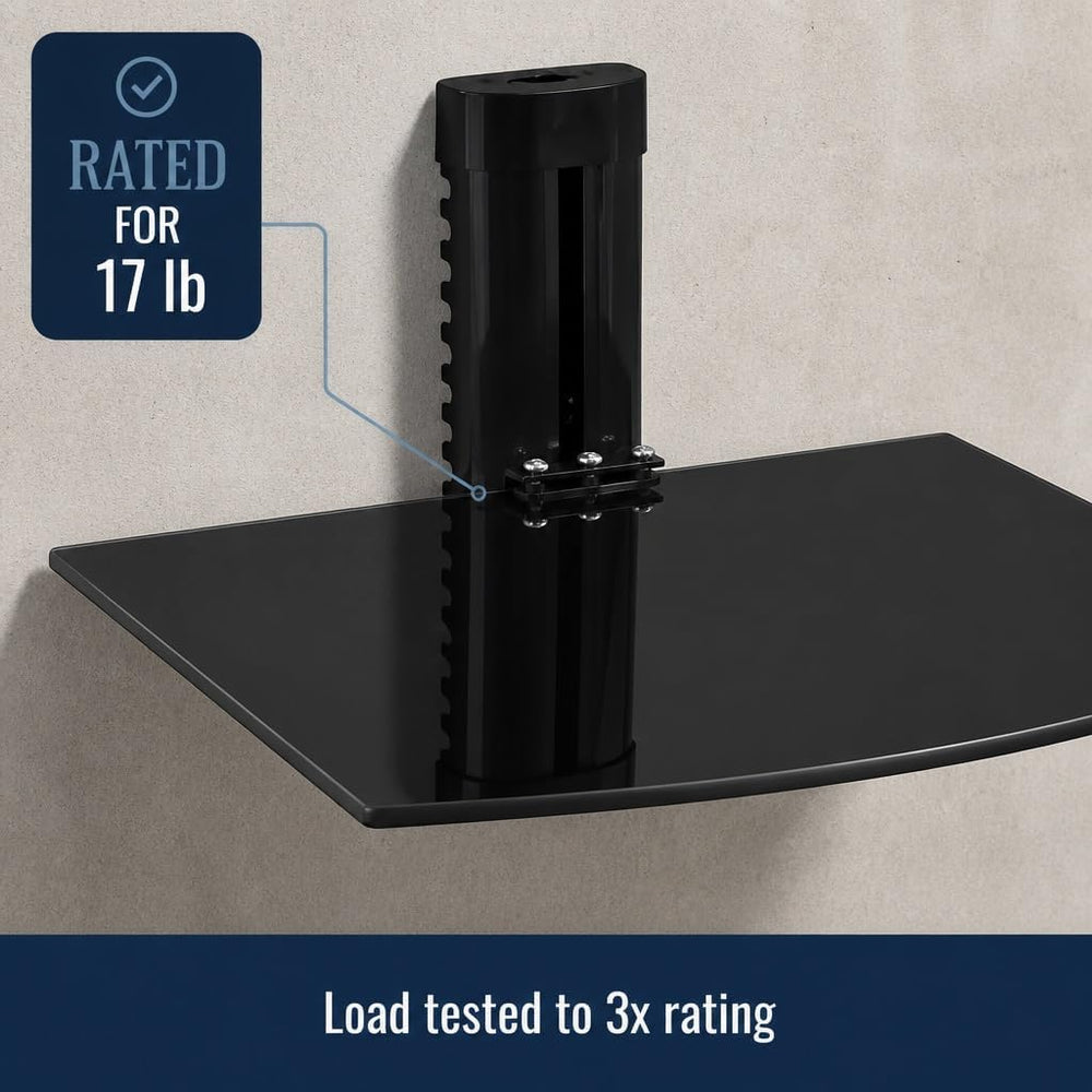 Mount-It! Floating TV Shelf, Tempered Glass, Aluminum Frame, Black