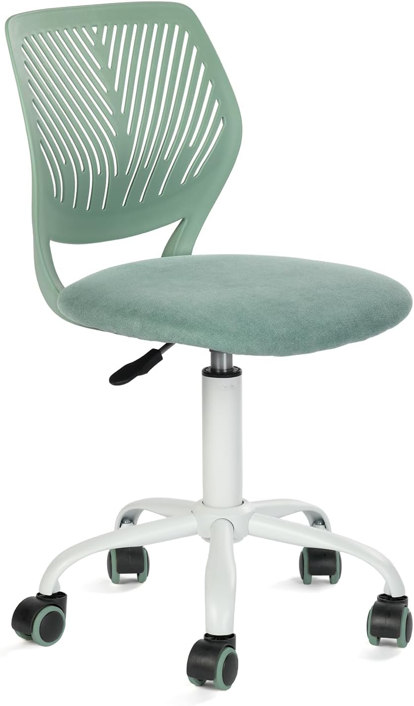 Armless Home Office Desk Chair, Colorful Task Chair with Soft Mesh Padded Cushion, Height Adjustable Swivel Study Computer Chair for for Girls Boys Teens (Green-1, 1PC)