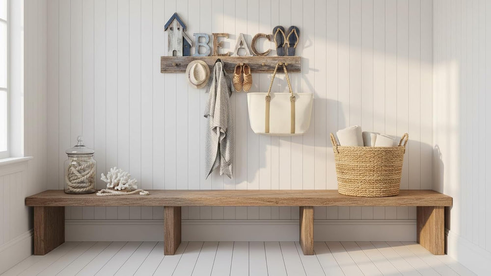 SAILINGSTORY Beach Sign Coat Rack Wall Mounted Coat Hanger Beach Decor