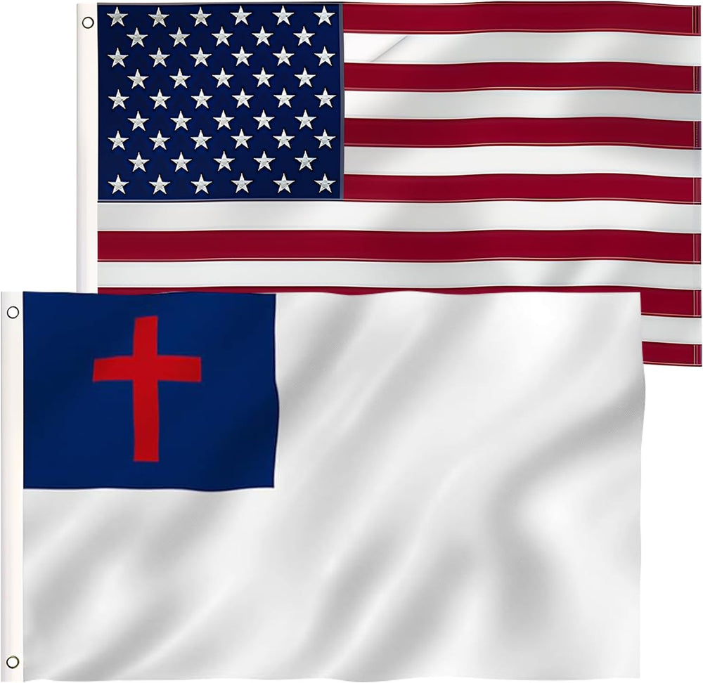 SYII Combo Pack: Christian Flag and American Flag 3x5 FT Outdoor, Embroidered...