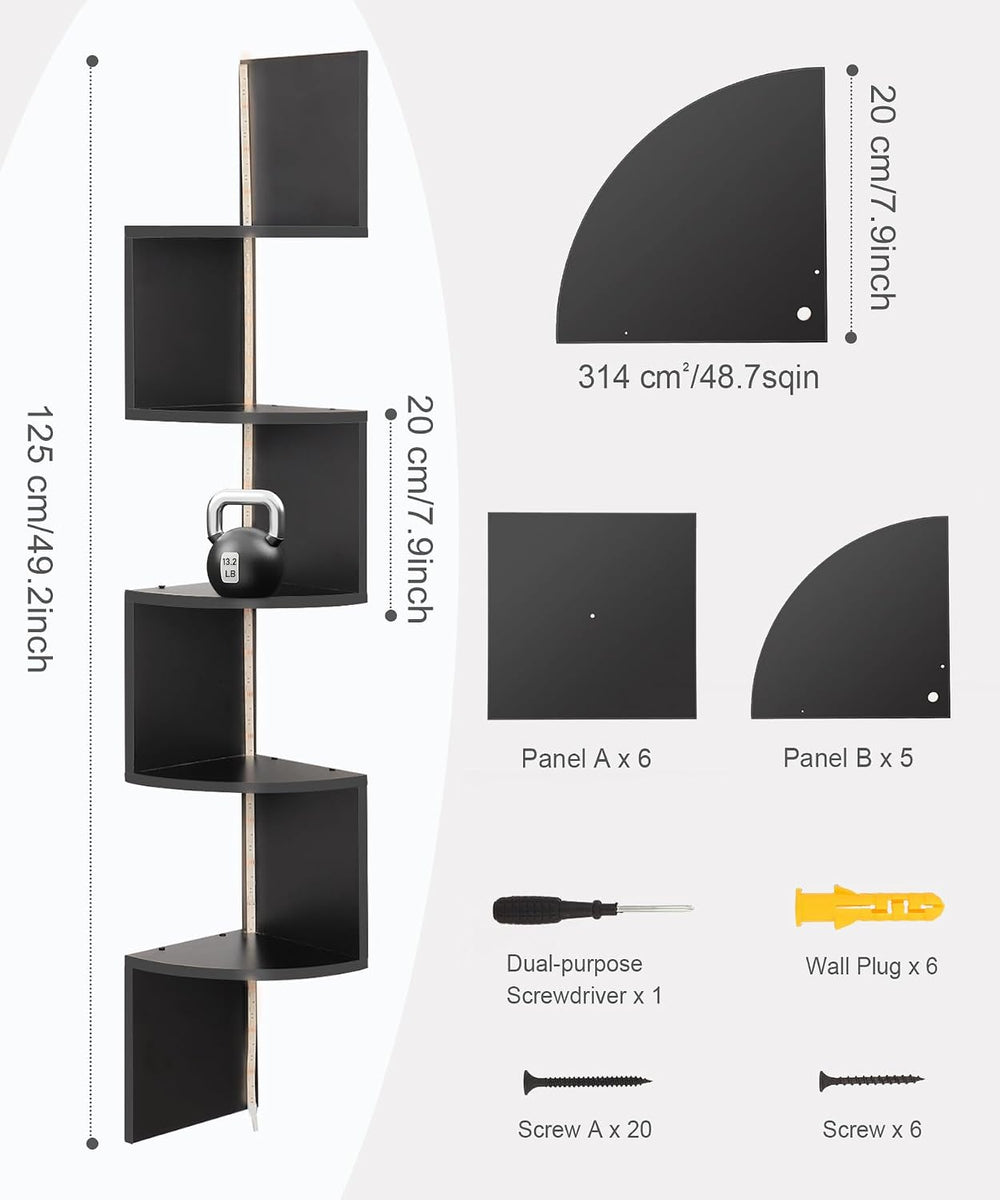 5 Tiers Corner Shelf with RGB LED Lights, 49.2" Wall Mount Floating Corn...