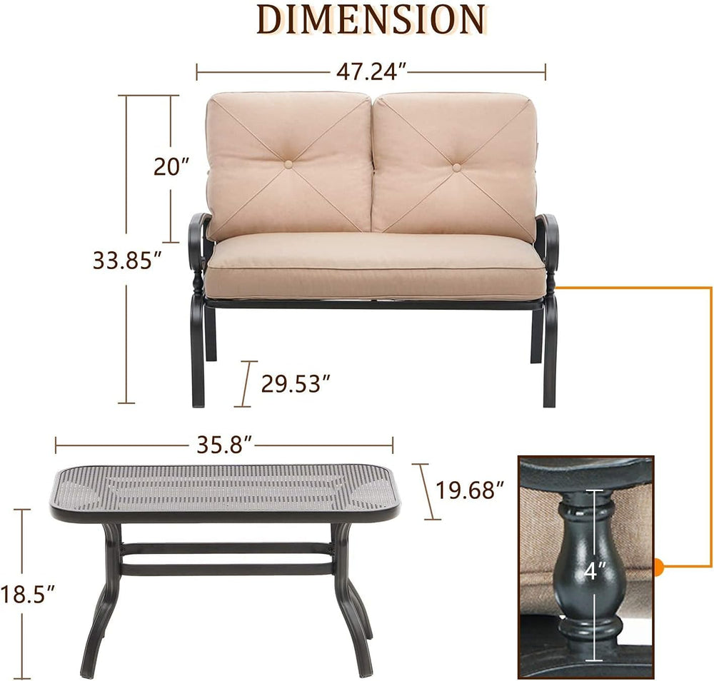 Outdoor 2 Pcs Patio Loveseat Bench Set with Bistro Coffee Table and Patio Ste...