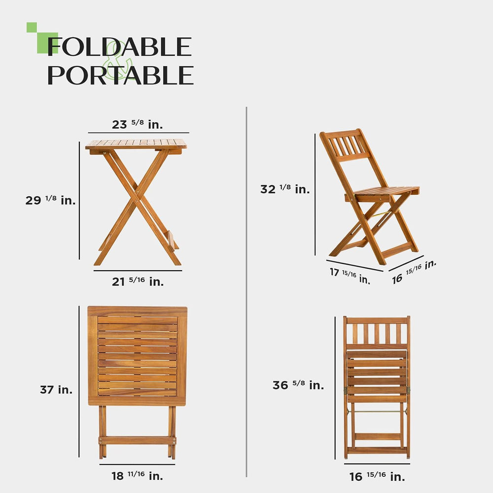 IDZO Heavy Duty 400lbs Capacity Patio Bistro Sets, 3 Piece Outdoor Folding Ch...