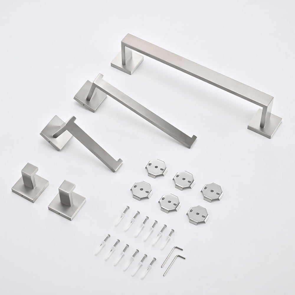 5-Piece Bathroom Hardware Set, 16 in Towel Bar, Brushed Nickel
