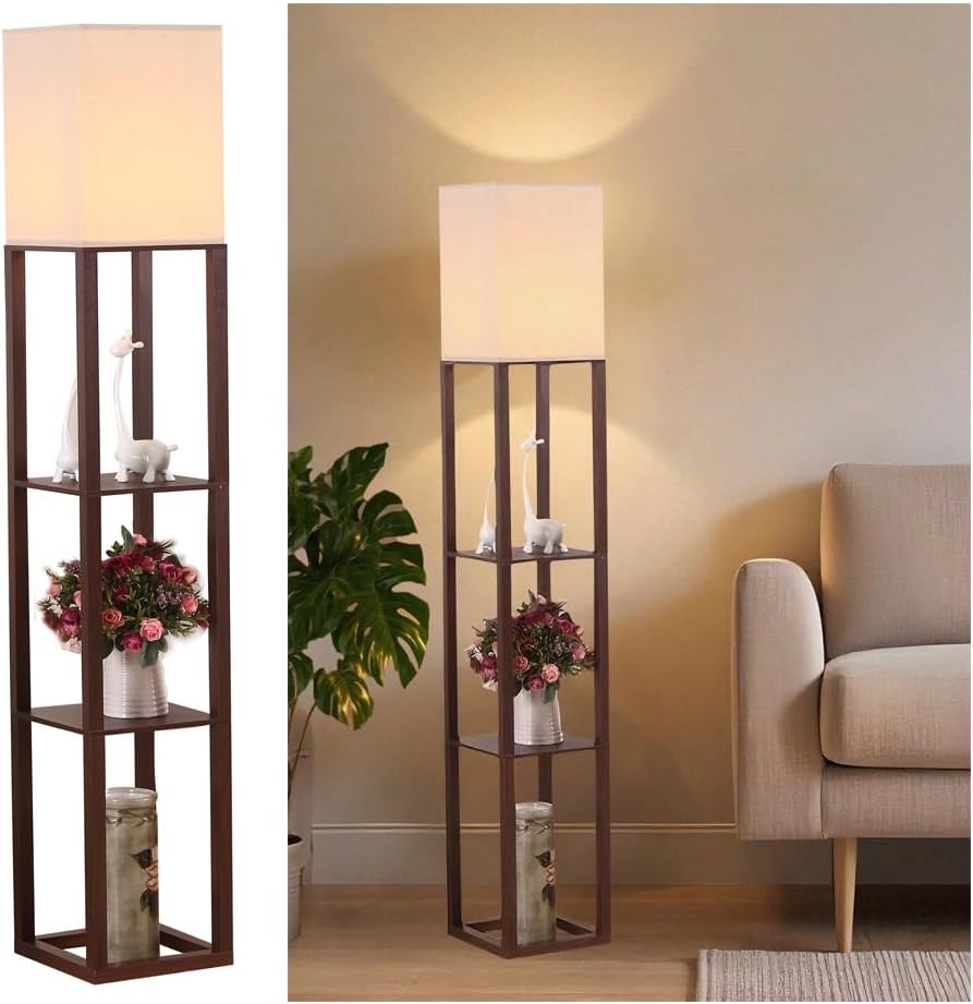 HomeFocus Floor Lamp,Corner Lamp with Shelves,Floor Light for Living Room,Bed...
