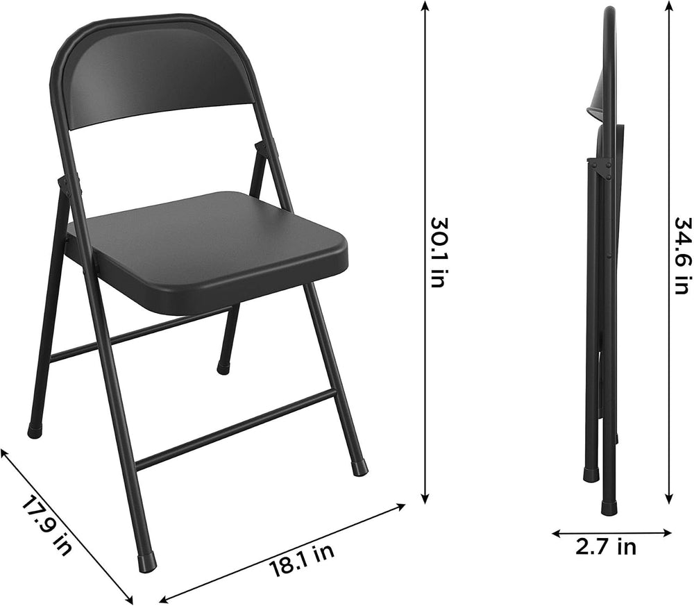 COSCO SmartFold All-Steel Folding Chair, 4-Pack, Black