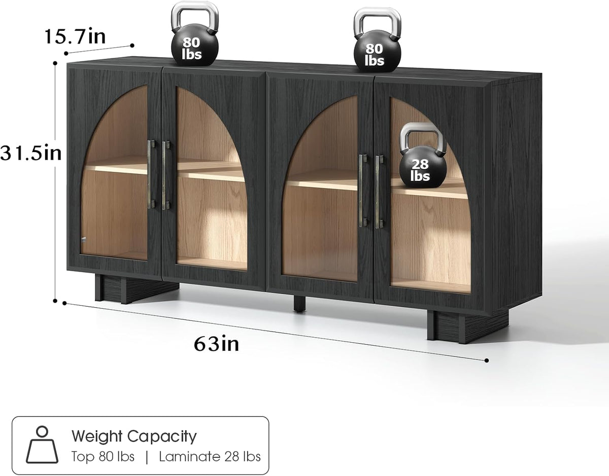 JOINICE 63” Sideboard Buffet Cabinet with Storage for Dining Room,Black