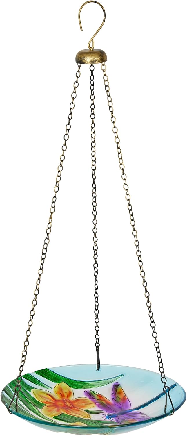 Alpine Corporation KBD158 Outdoor Hanging Glass Bird Feeder and Birdbath, Flo...