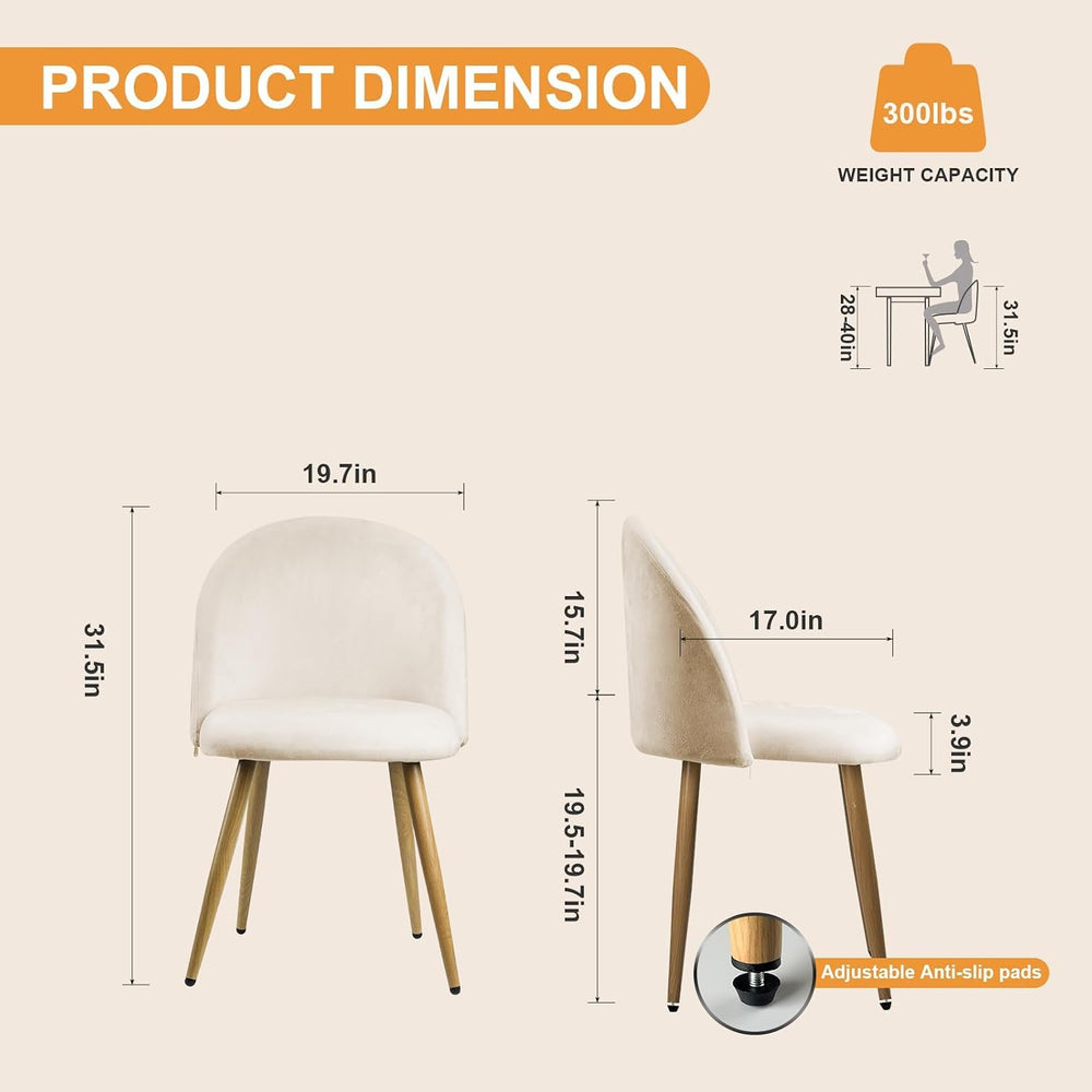 Dining Chairs Set of 2, Modern Velvet Side Chairs with Wood-Grain Metal Legs,...