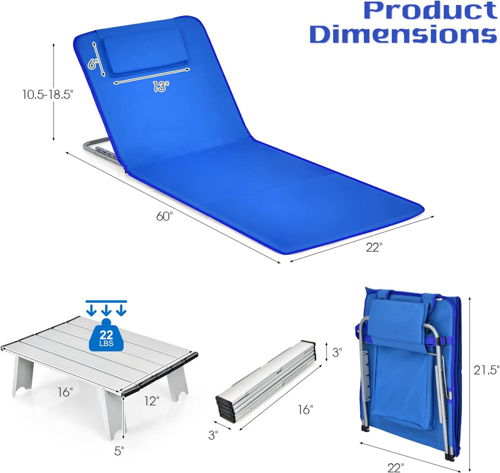 Tangkula 3 Pieces Beach Chairs for Adults, Lightweight Lawn Lounge Chairs wit...