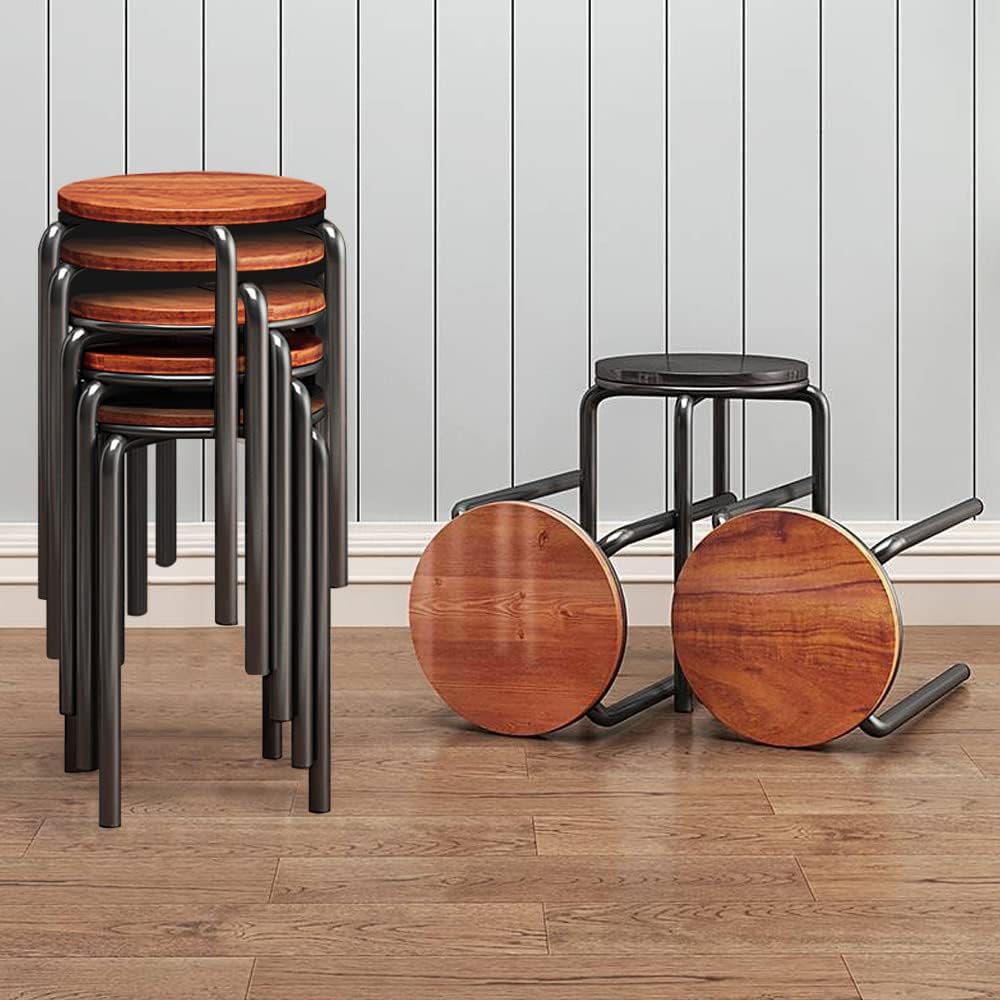 Stacking Stools Set of 4, 18" H Backless Round Wooden Top Portable Stack...