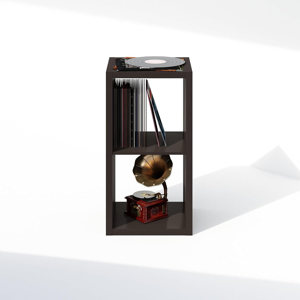 Furinno Cubicle Record Player Stand, 2-Cube Record Storage, Dark Oak