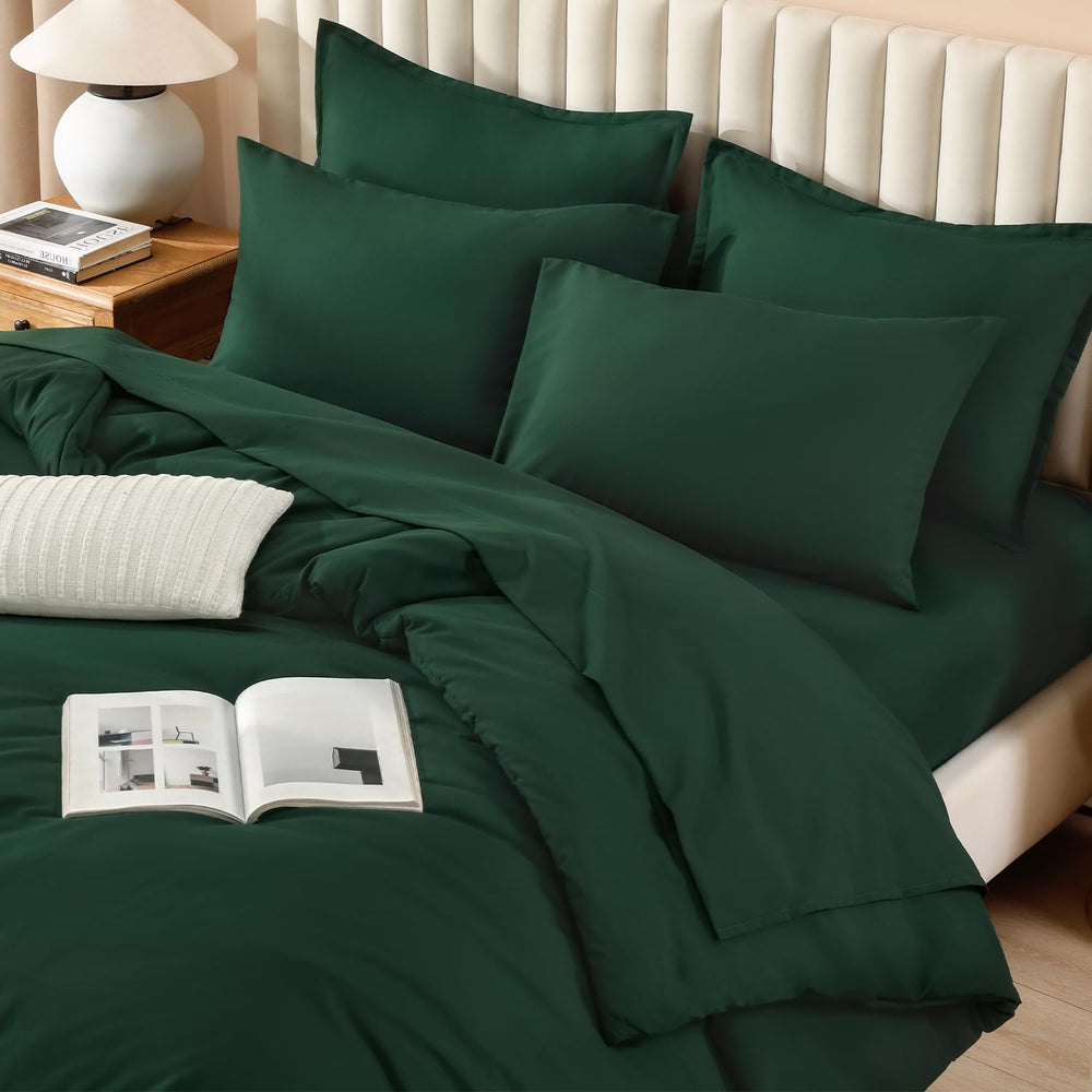 Litanika Queen Comforter Set with Sheets Emerald - 7 Pieces Bed in a Bag