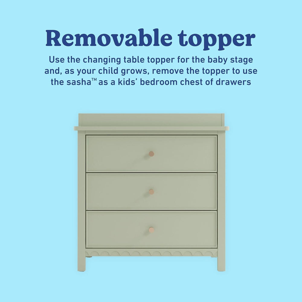 Graco Sasha 3-Drawer Chest with Changing Table Topper, Sage
