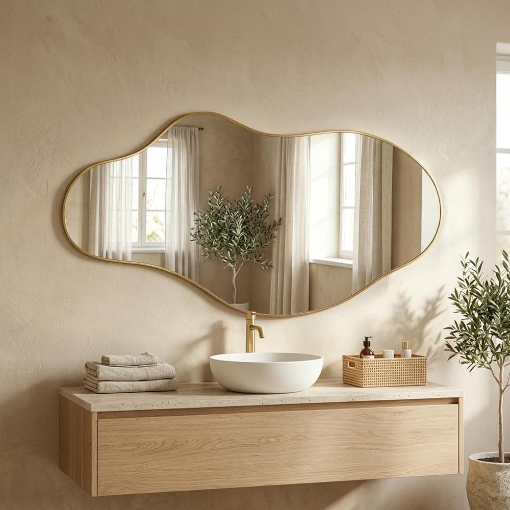 26x48 Inches Gold Wall Mirror Modern Asymmetrical Mirror