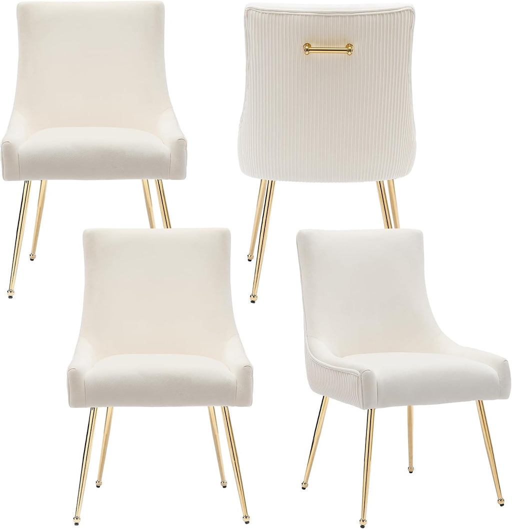 adochr Velvet Dining Chairs Set of 4 with Gold Metal Legs, Beige