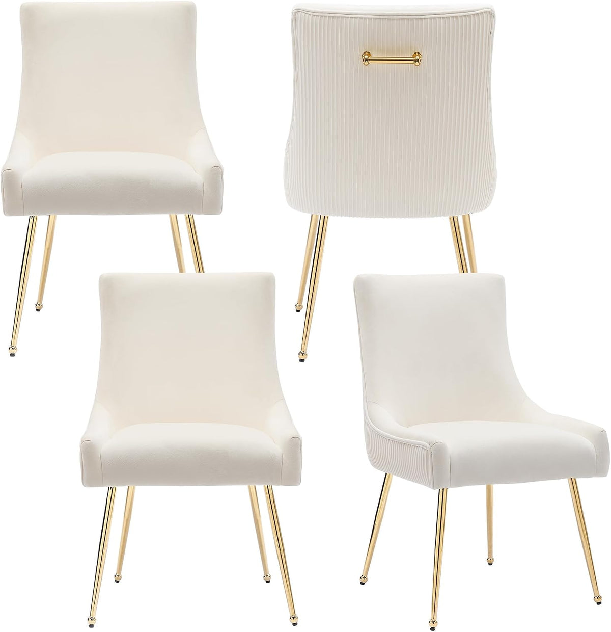adochr Velvet Dining Chairs Set of 4 with Gold Metal Legs, Beige