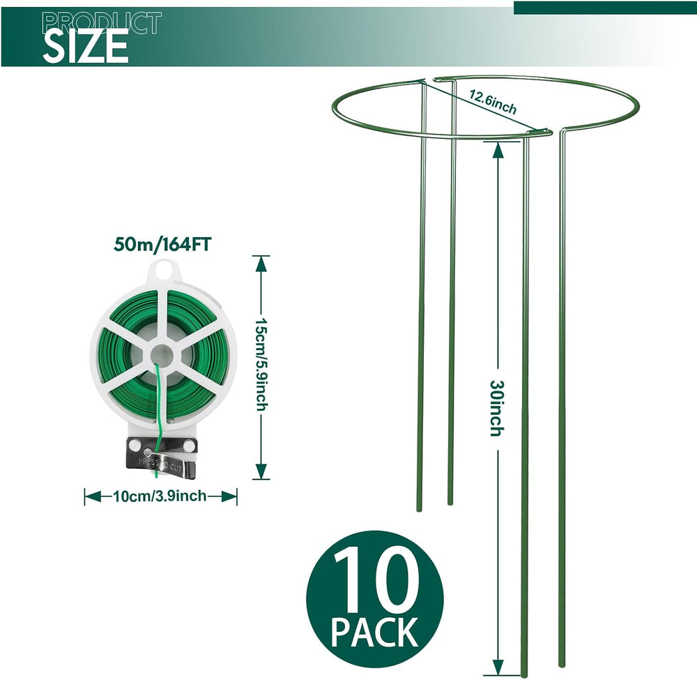 10 Pack 30 Inch Plant Support Stakes, Heavy-Duty Half Round Peony Support Rin...